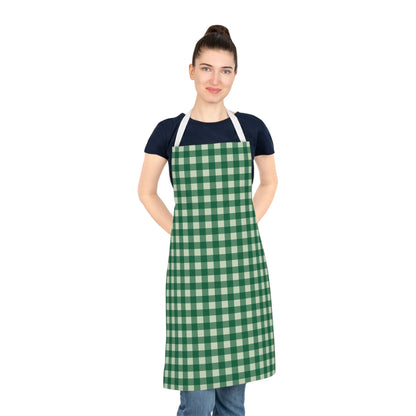 Green Buffalo Check Apron — Plaid Kitchen Apron for Cooking & BBQ