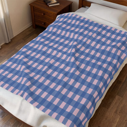 Blue and Pink Gingham Velveteen Plush Blanket