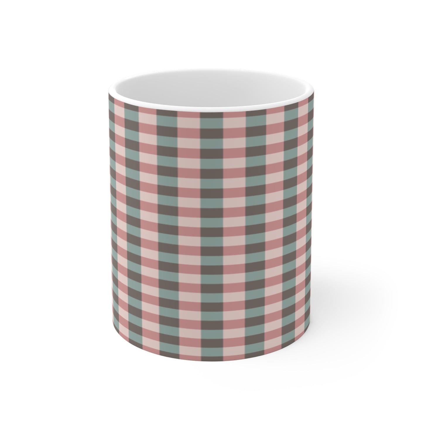 Plaid Pattern Coffee Mug — Pink & Sage Buffalo Check 11oz