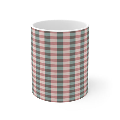 Plaid Pattern Coffee Mug — Pink & Sage Buffalo Check 11oz