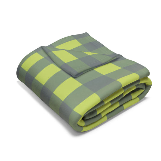 Green Gray Buffalo Check Arctic Fleece Blanket | Plaid Throw
