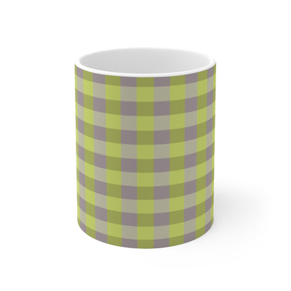 Green Plaid Mug | Lime and Olive Buffalo Check Pattern