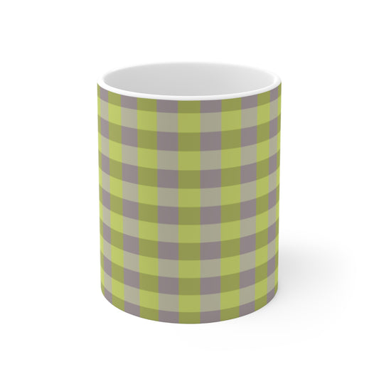 Green Plaid Mug | Lime and Olive Buffalo Check Pattern