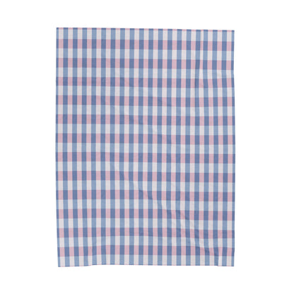 Plaid Velveteen Plush Blanket — Soft Pink & Blue Check Throw