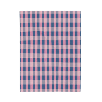 Pink & Navy Plaid Velveteen Plush Blanket — Cozy Checkered Throw for Home, Nursery & Gifts