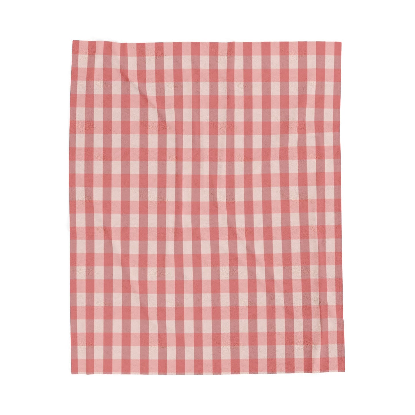Gingham Velveteen Plush Blanket — Soft Pink Check Throw