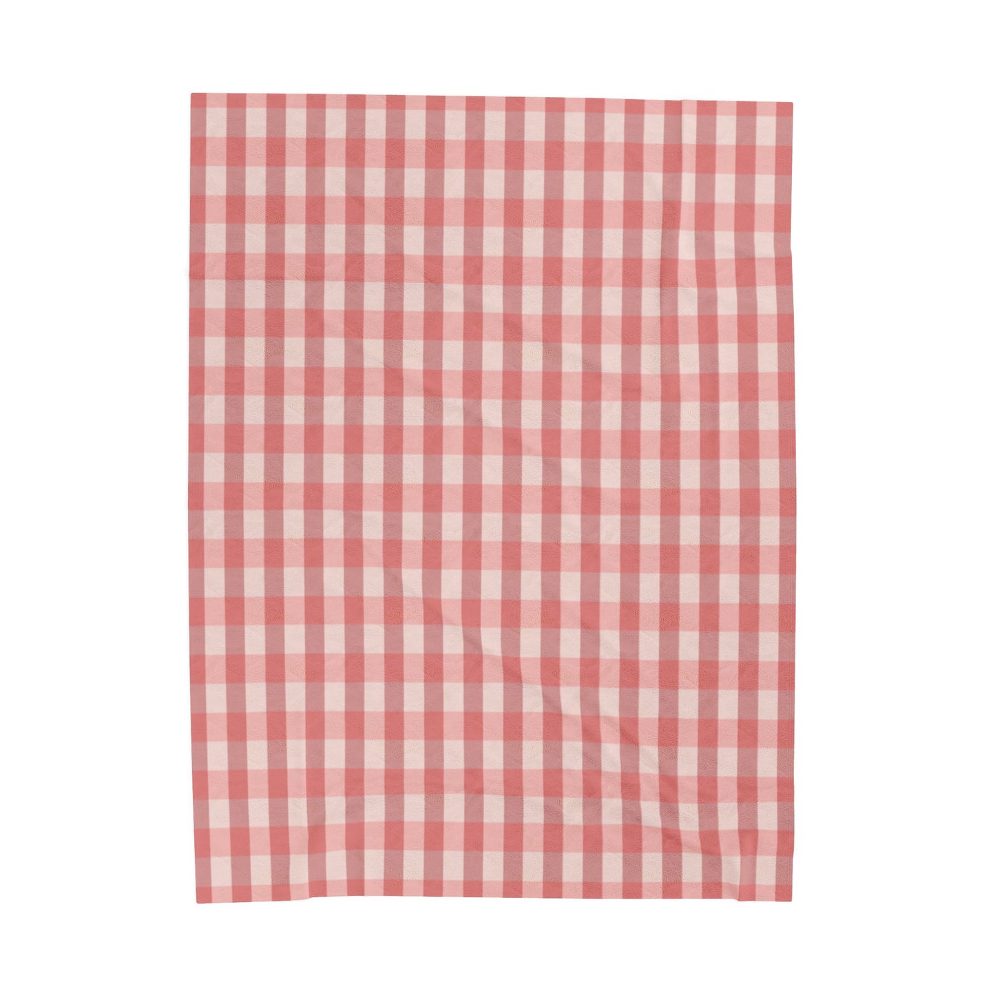 Gingham Velveteen Plush Blanket — Soft Pink Check Throw