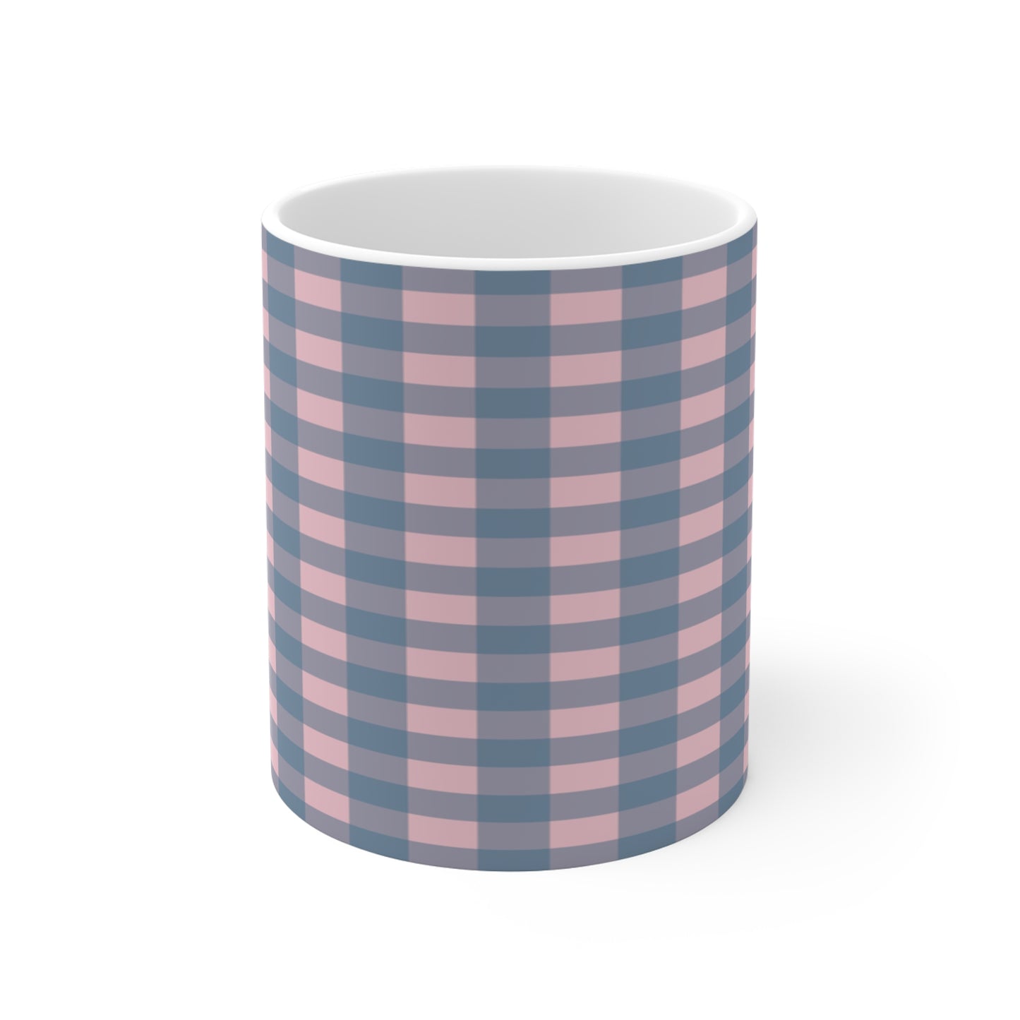Pink & Gray Buffalo Plaid Mug – 11oz Ceramic Coffee Cup
