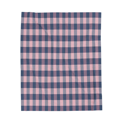 Plaid Velveteen Plush Blanket — Pink & Navy Cozy Throw