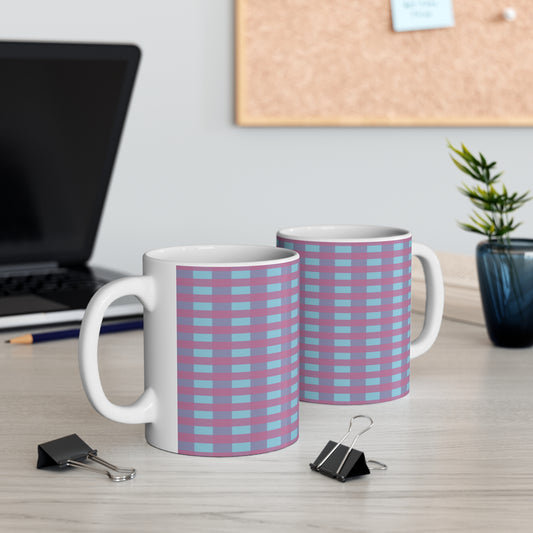 Plaid Pattern Coffee Mug — Retro Purple & Teal Grid Ceramic Mug