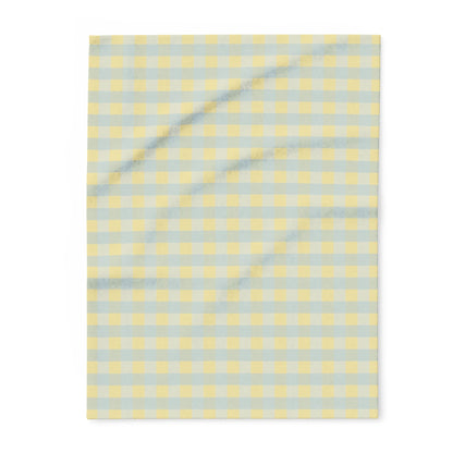 Gingham Fleece Blanket — Soft Yellow & Light Blue Plaid Throw