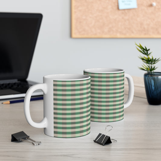 Green Plaid Ceramic Mug – Cozy Buffalo Check 11oz Coffee Cup