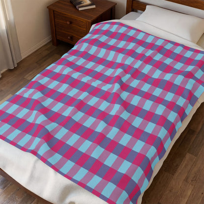 Pink & Teal Plaid Velveteen Plush Blanket – Soft Cozy Throw for Home, Dorm & Gifts