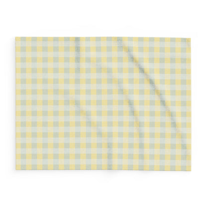 Yellow & Gray Gingham Fleece Blanket — Cozy Plaid Throw for Home, Nursery & Gift