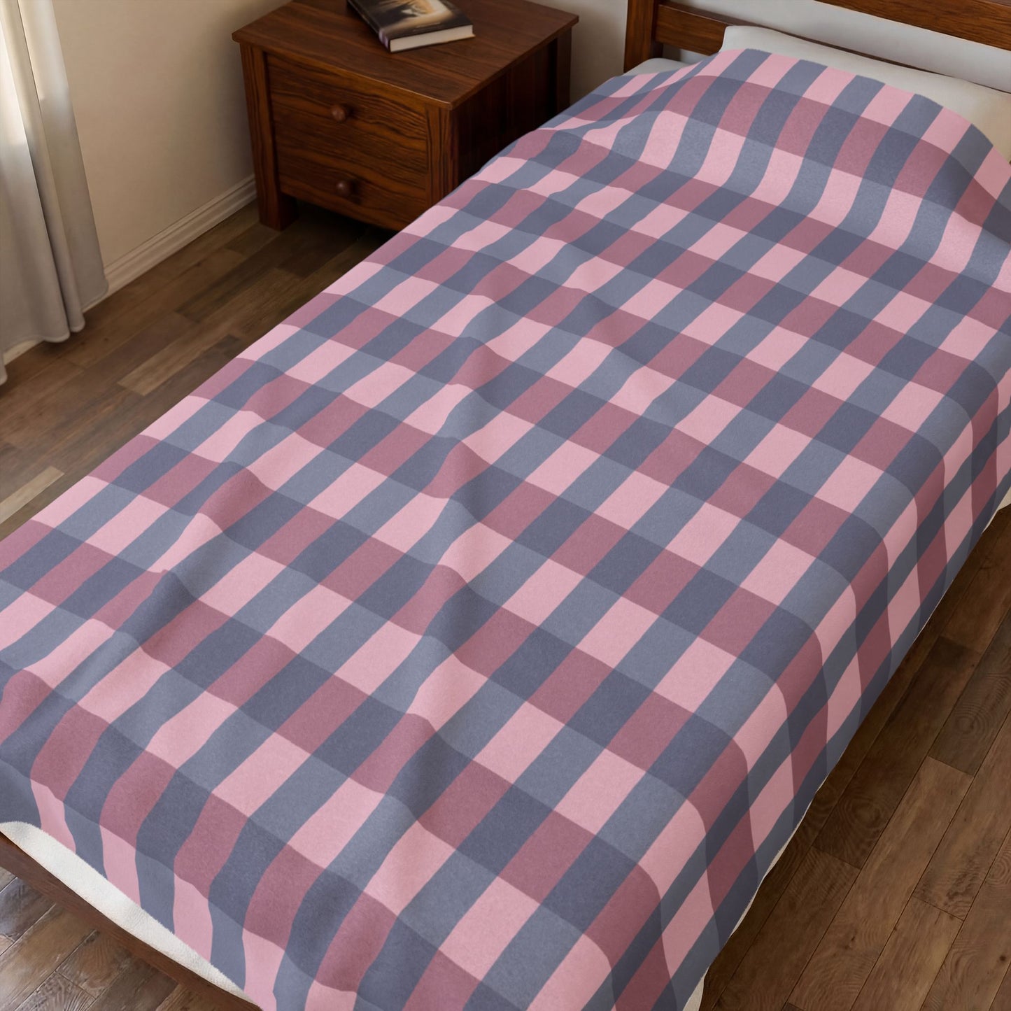 Plush Blanket - Pink & Gray Buffalo Check Velveteen Throw