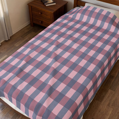 Plush Blanket - Pink & Gray Buffalo Check Velveteen Throw