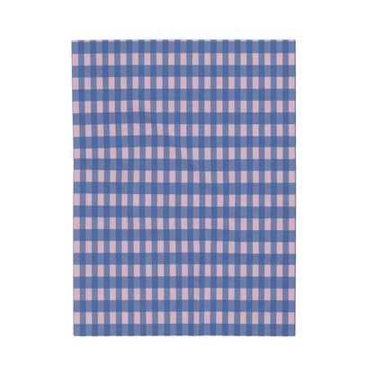 Blue and Pink Gingham Velveteen Plush Blanket