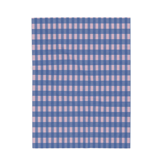 Blue and Pink Gingham Velveteen Plush Blanket