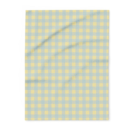 Fleece Blanket — Pastel Yellow & Blue Gingham Plaid Throw