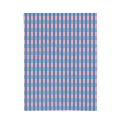 Plaid Velveteen Plush Blanket — Blue & Pink Cozy Throw