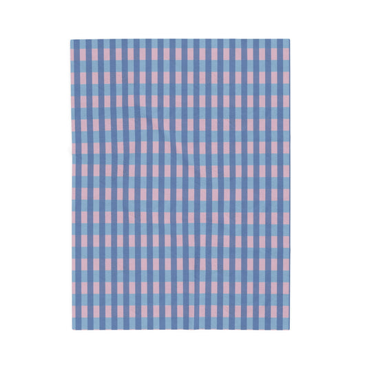 Plaid Velveteen Plush Blanket — Blue & Pink Cozy Throw