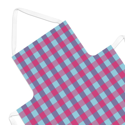 Plaid Apron — Blue & Pink Checkered Kitchen Apron