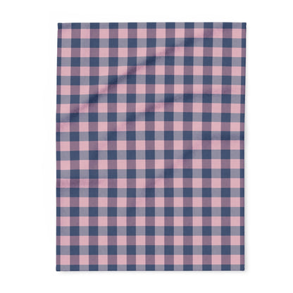 Pink Navy Buffalo Plaid Fleece Blanket — Cozy Plaid Throw for Living Room & Gift
