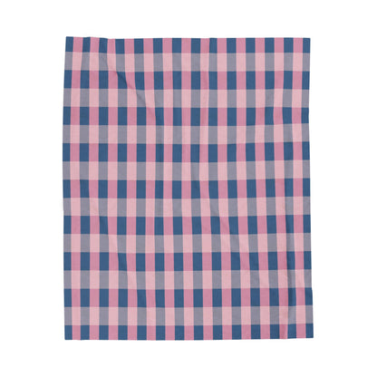 Pink & Navy Plaid Velveteen Plush Blanket — Cozy Checkered Throw for Home, Nursery & Gifts