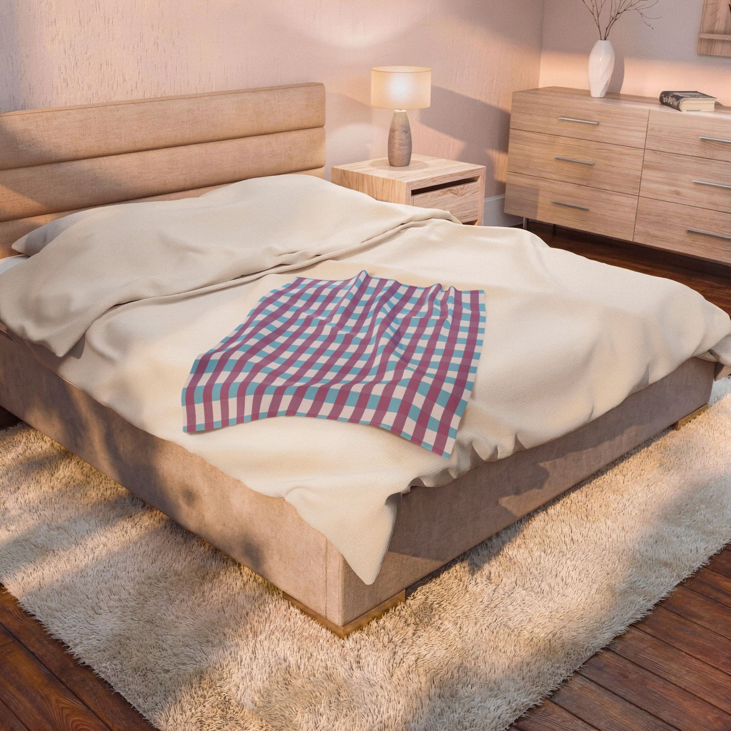 Plaid Velveteen Plush Blanket – Soft Pastel Check Throw for Cozy Home, Nursery & Gift