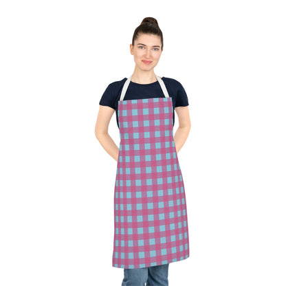 Gingham Check Apron — Pink & Blue Plaid Kitchen Apron