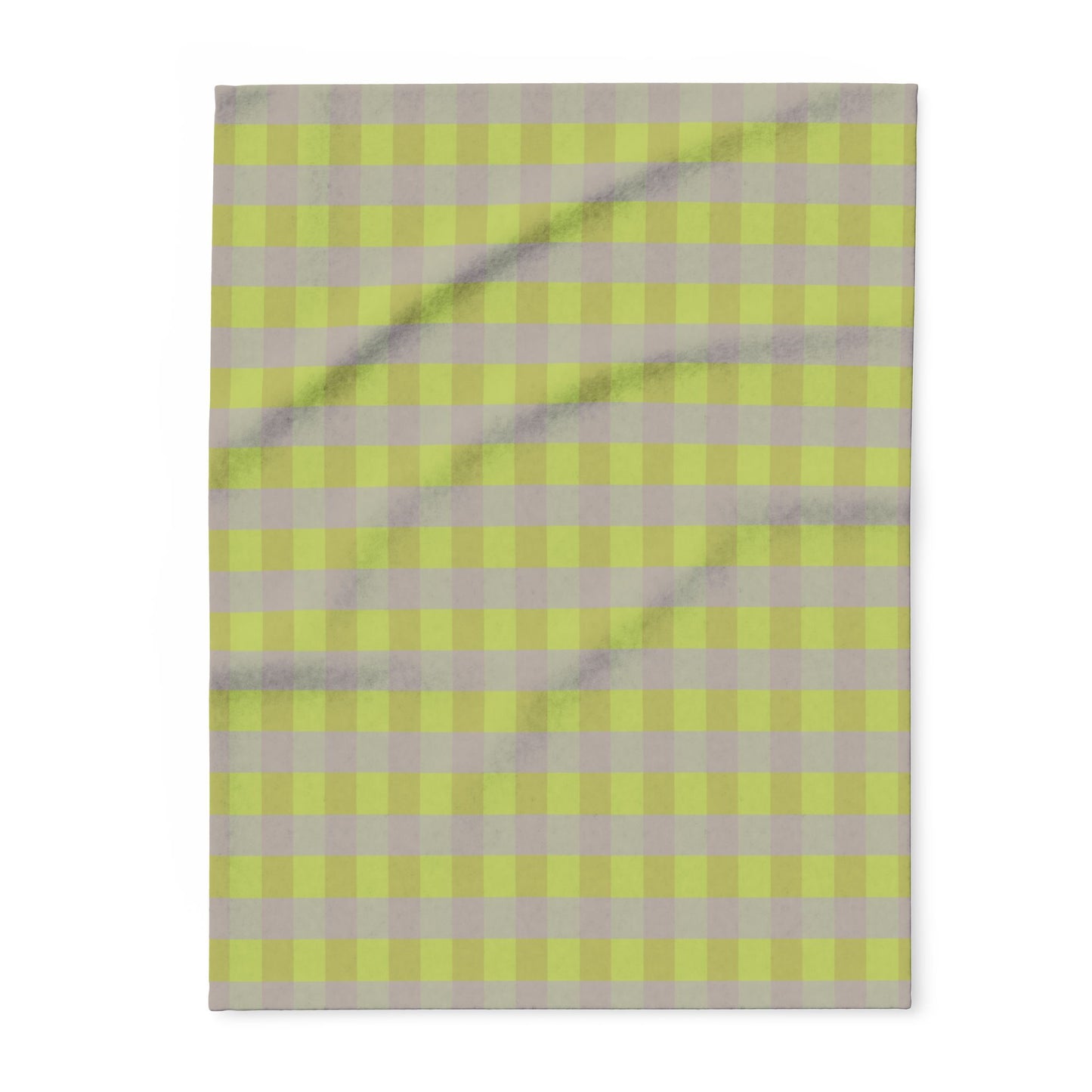 Yellow Green Gingham Arctic Fleece Blanket | Plaid Throw, Cozy Check Pattern