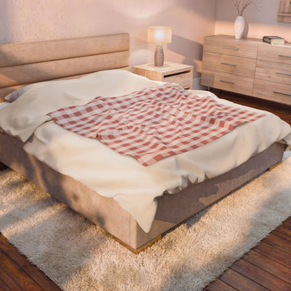 Pink Gingham Velveteen Plush Blanket – Cozy Farmhouse Throw