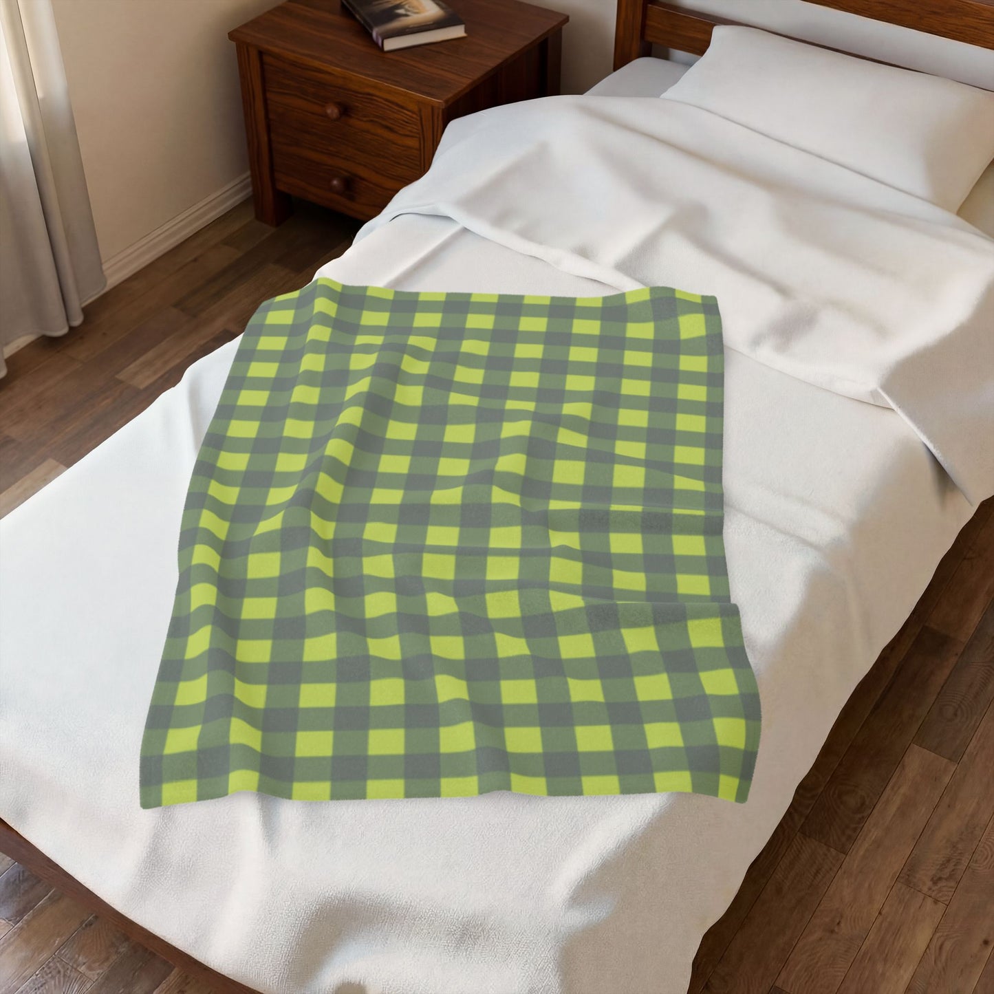 Green Buffalo Check Blanket | Plaid Velveteen Plush Throw