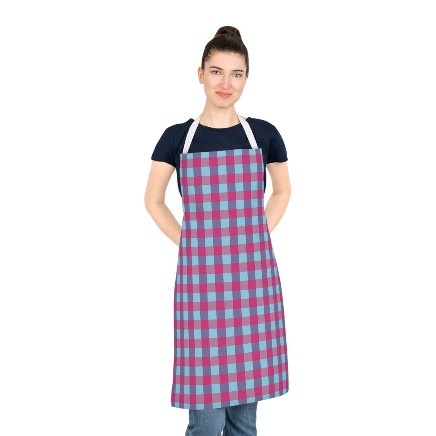 Plaid Apron — Blue & Pink Checkered Kitchen Apron