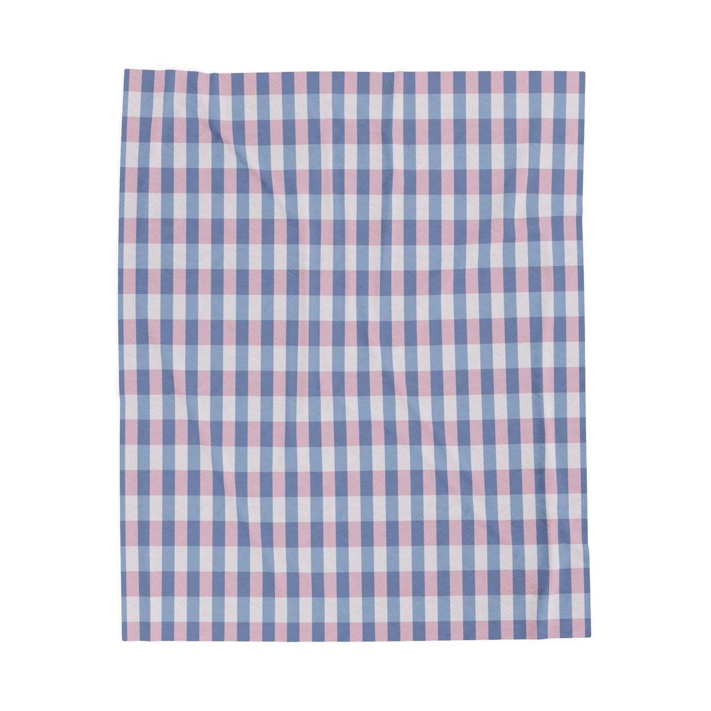 Plaid Velveteen Plush Blanket — Soft Pink & Blue Check Throw