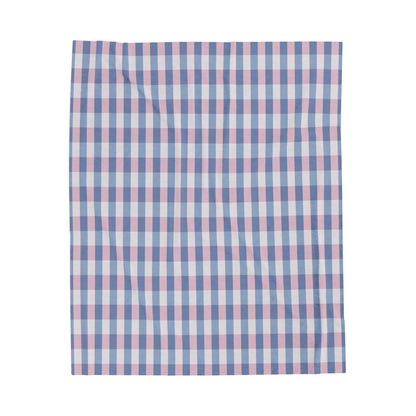 Plaid Velveteen Plush Blanket — Soft Pink & Blue Check Throw