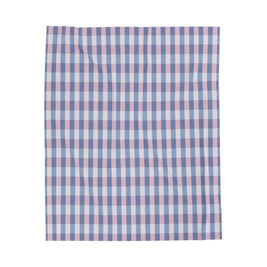 Plaid Velveteen Plush Blanket — Soft Pink & Blue Check Throw