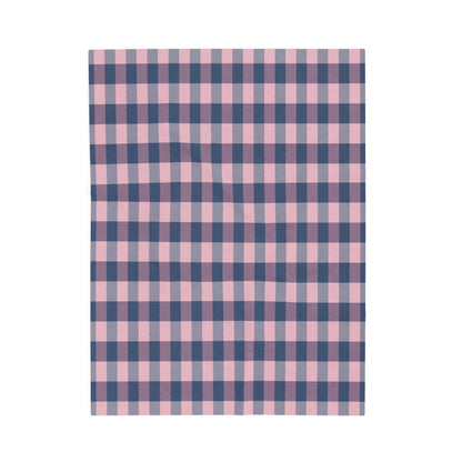 Plaid Velveteen Plush Blanket — Pink & Navy Cozy Throw