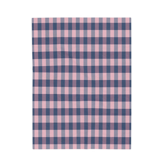Plaid Velveteen Plush Blanket — Pink & Navy Cozy Throw