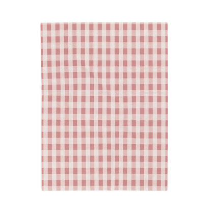 Pink Gingham Velveteen Plush Blanket – Cozy Farmhouse Throw