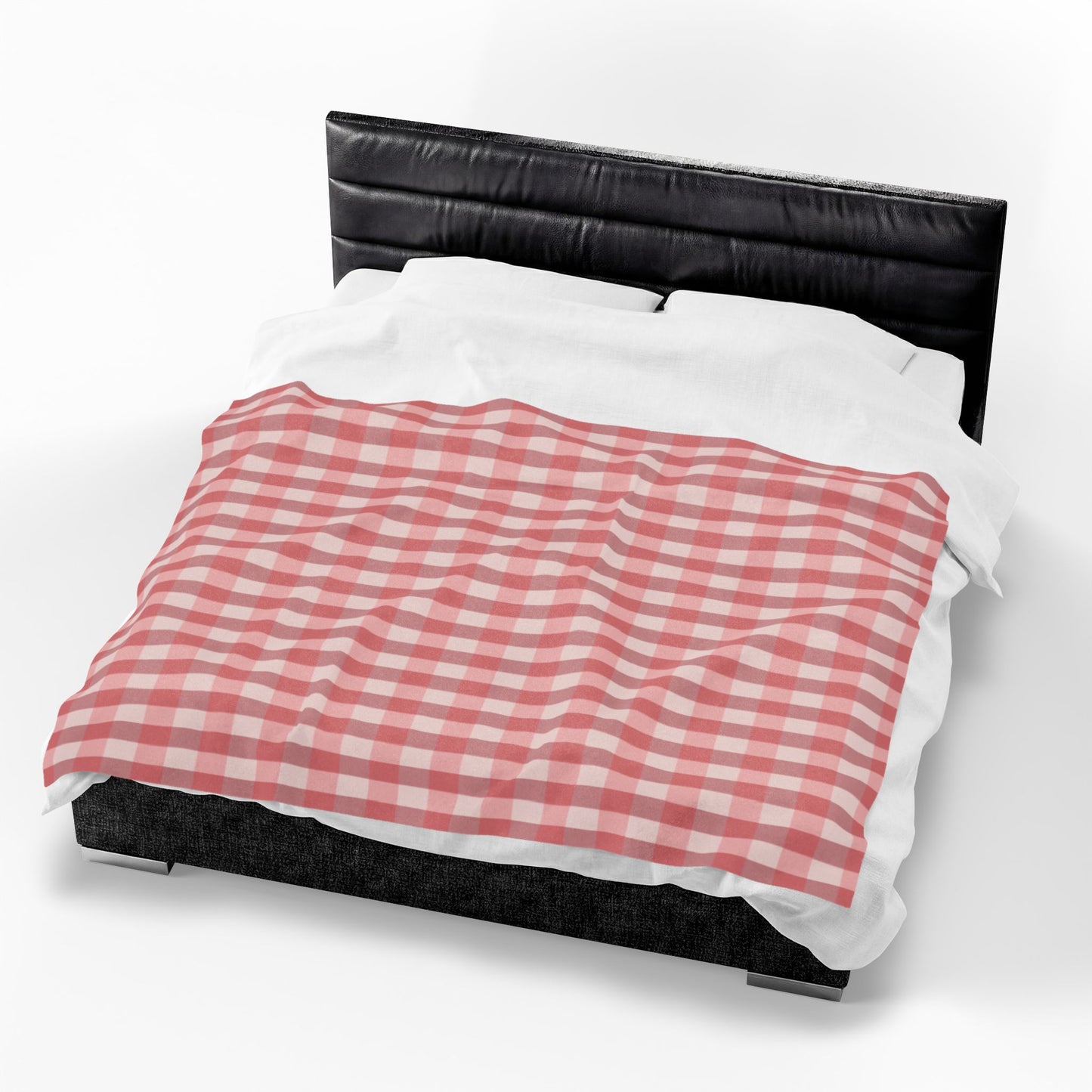 Gingham Velveteen Plush Blanket — Soft Pink Check Throw