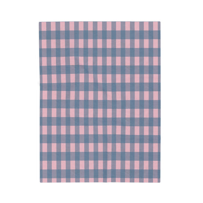 Plaid Velveteen Plush Blanket – Pink & Blue Cozy Throw for Home, Nursery, Gift