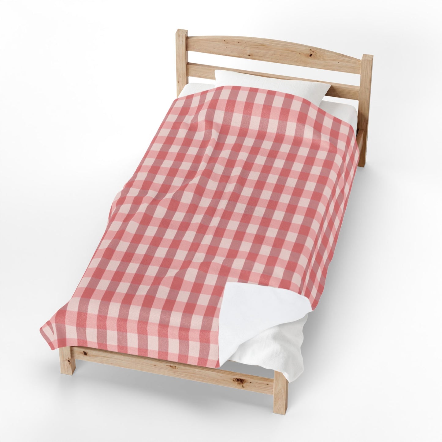 Gingham Velveteen Plush Blanket — Soft Pink Check Throw