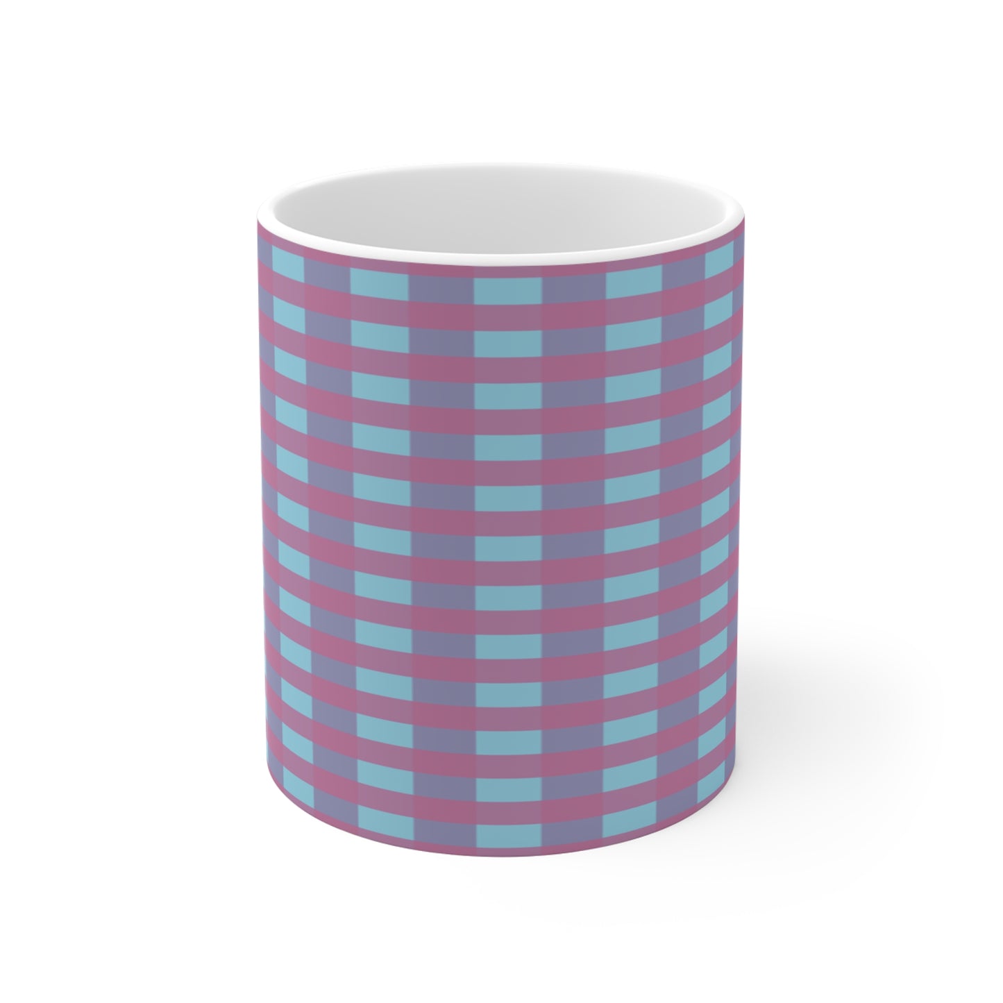 Plaid Pattern Coffee Mug — Retro Purple & Teal Grid Ceramic Mug