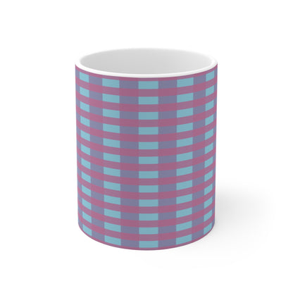 Plaid Pattern Coffee Mug — Retro Purple & Teal Grid Ceramic Mug