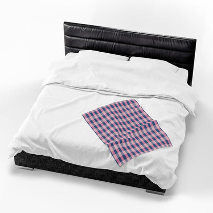 Pink & Navy Plaid Velveteen Plush Blanket — Cozy Checkered Throw for Home, Nursery & Gifts