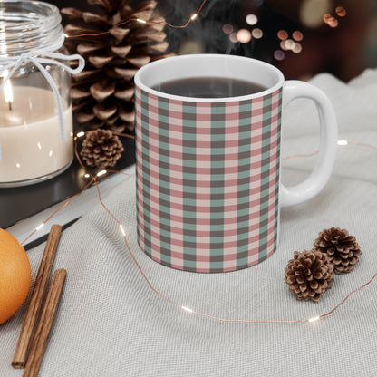 Plaid Pattern Coffee Mug — Pink & Sage Buffalo Check 11oz