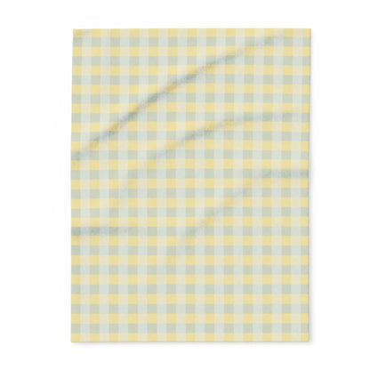 Yellow & Gray Gingham Fleece Blanket — Cozy Plaid Throw for Home, Nursery & Gift