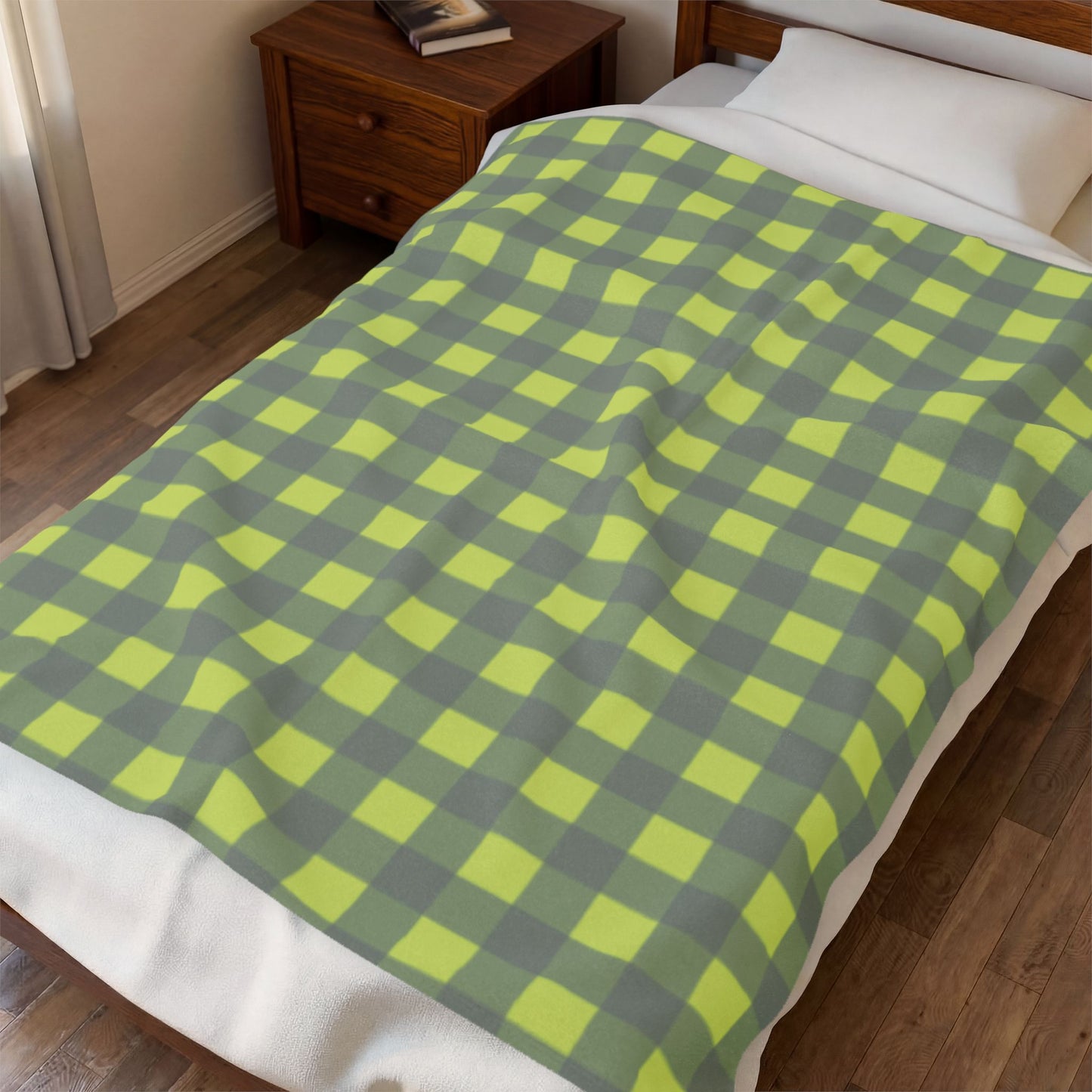 Green Buffalo Check Blanket | Plaid Velveteen Plush Throw