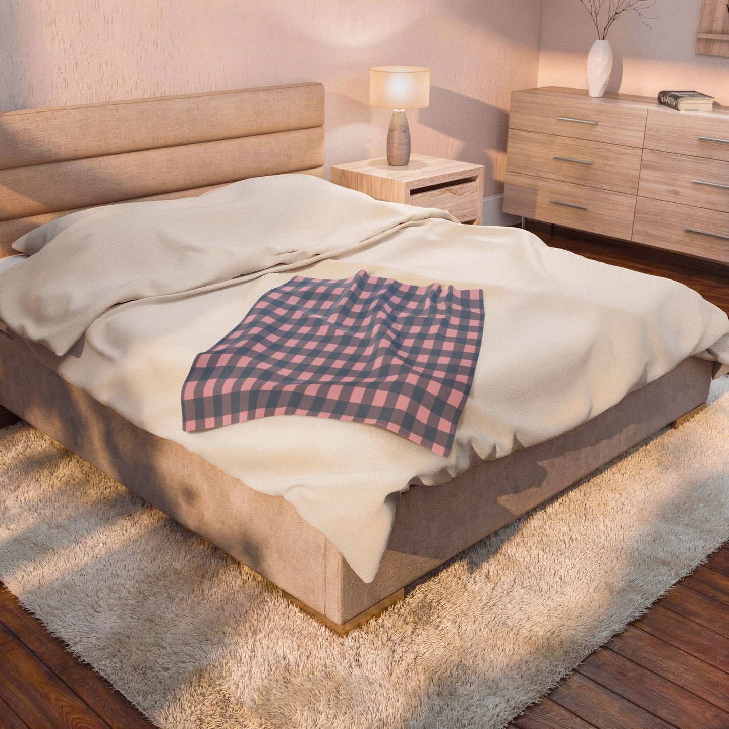 Plaid Velveteen Plush Blanket – Pink & Blue Cozy Throw for Home, Nursery, Gift